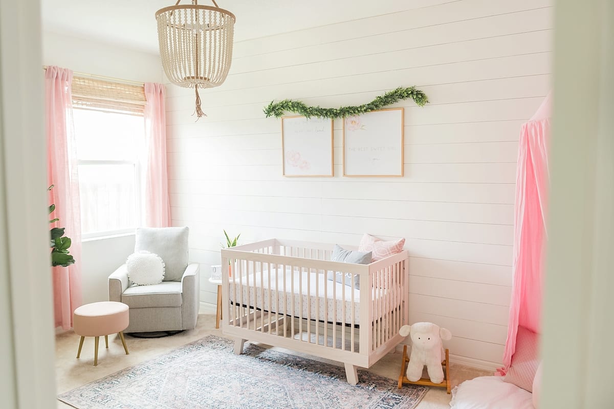 white and pink girl nursery