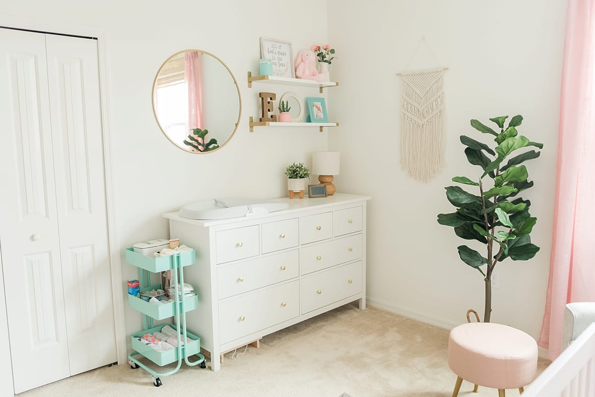white and pink girl nursery